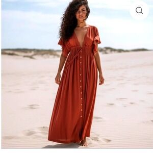 NWT Boho Beach Hut Rust Red Maxi Dress XL, Beachwear, Festival, Gypsy